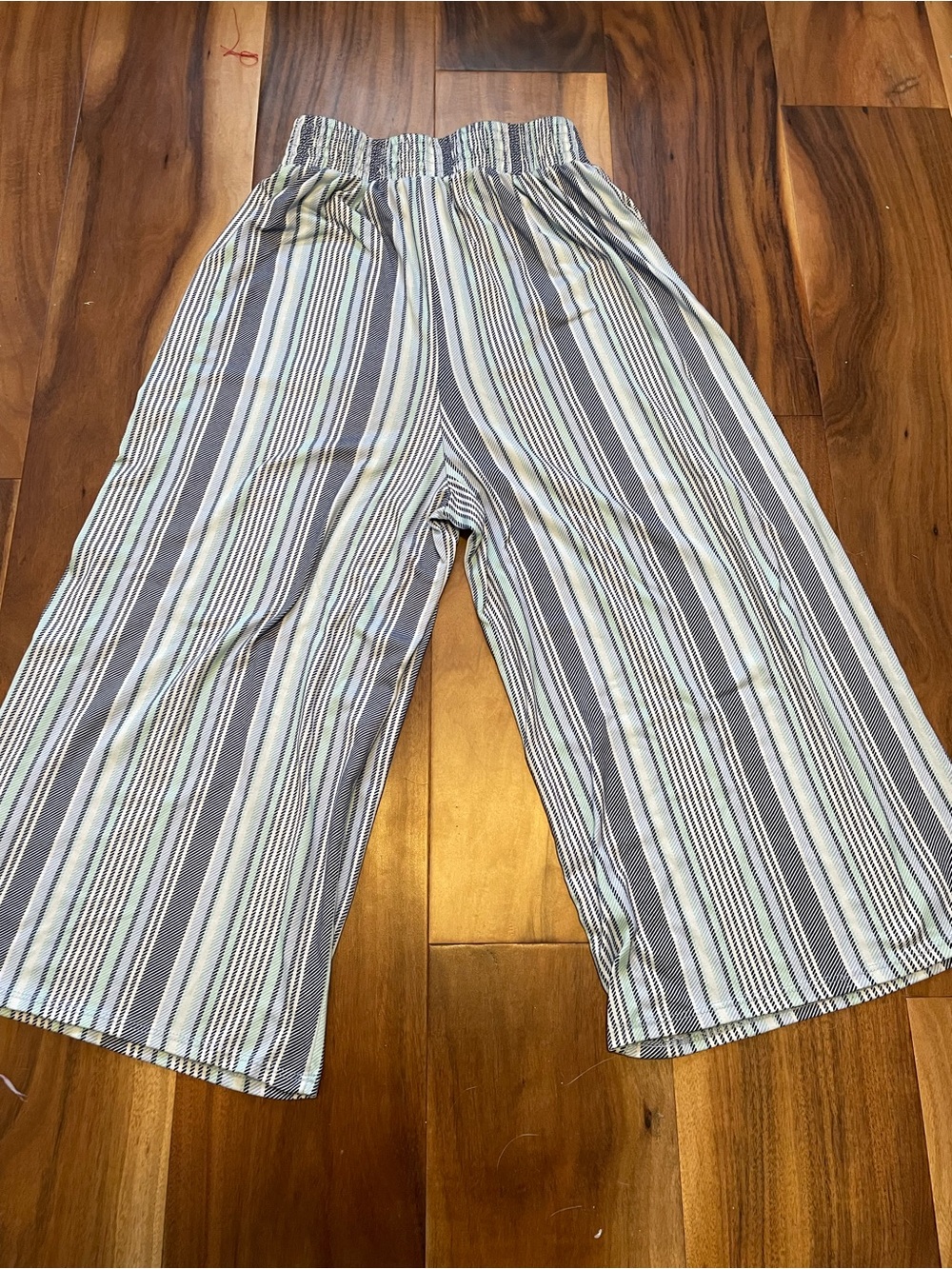 Striped Wide-Leg Pull-On Pants in Blue and White